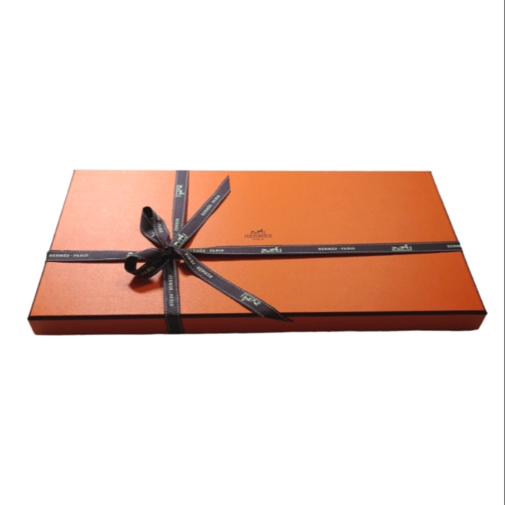 HERMES Authentic Orange Large Scarf Gift Box with Ribbon New